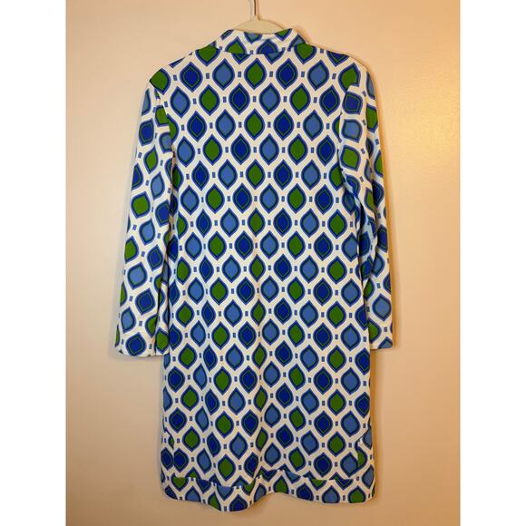Jude Connally Blue Green GeoPrint Stretch Tunic Dress Preppy Resort Small - Picture 2 of 7